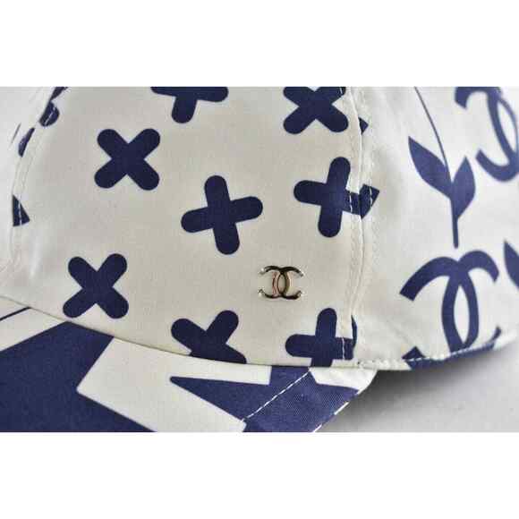 Chanel 22P Navy Blue White Graffiti CC Silver Logo Baseball Cap Curved Peak Hat - Picture 4 of 12